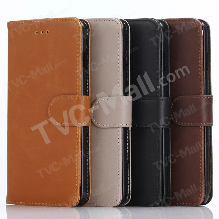 Retro Leather Wallet Stand Case for iPhone 7 Plus - Black