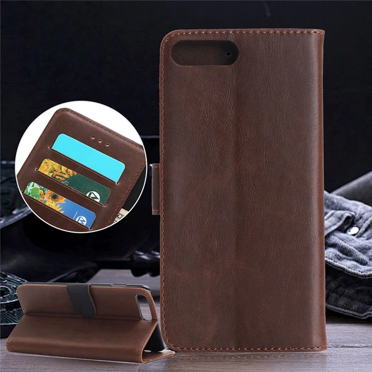 Para IPhone 7 Plus 5,5 Polegadas Textura De Cavalo Crazy Carteira De Couro Retro Case Stand Flip Capa Protetor Magnético - Café