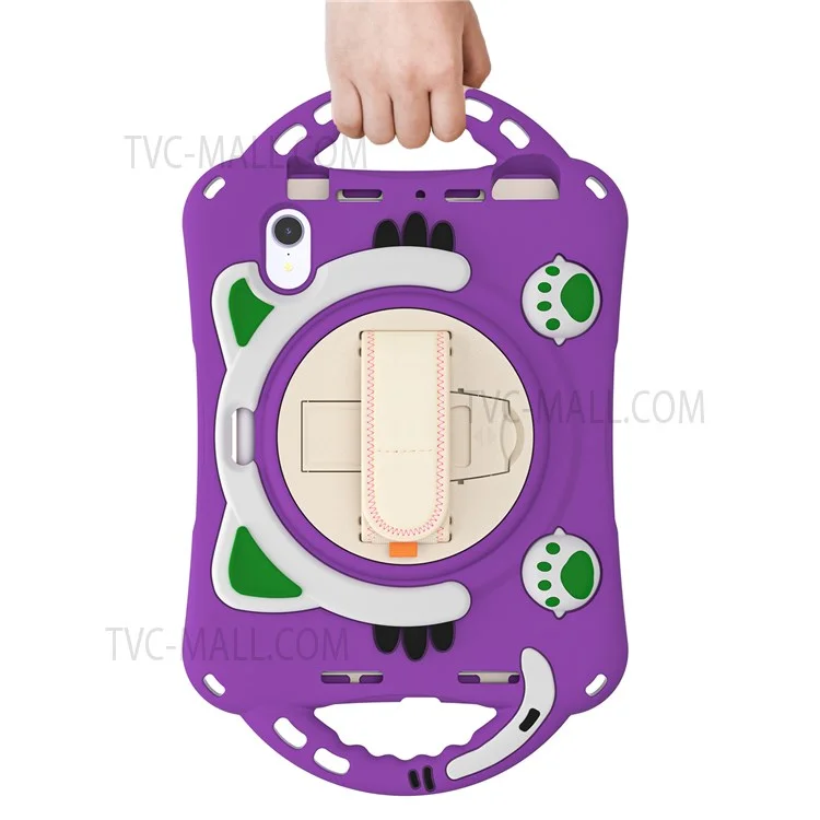 Hand Band Design Shockproof Silicone Hard PC Protective Case with Rotary Kickstand for iPad mini (2024) / mini (2021) - Purple / Green