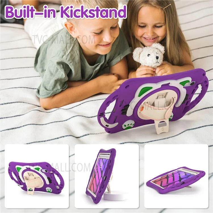 Hand Band Design Shockproof Silicone Hard PC Protective Case with Rotary Kickstand for iPad mini (2024) / mini (2021) - Purple / Green
