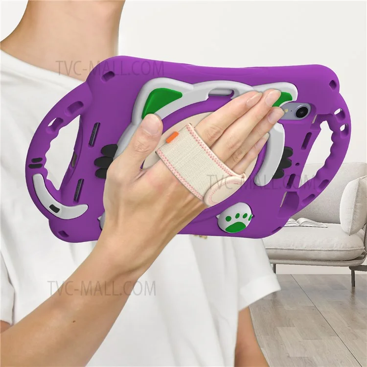 Hand Band Design Shockproof Silicone Hard PC Protective Case with Rotary Kickstand for iPad mini (2024) / mini (2021) - Purple / Green