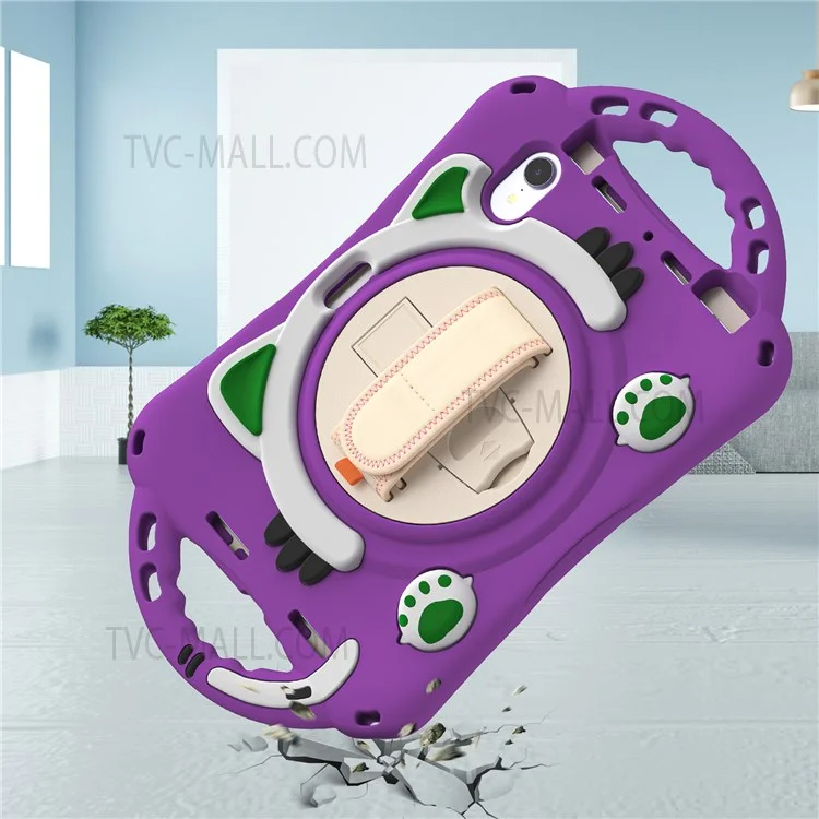 Hand Band Design Shockproof Silicone Hard PC Protective Case with Rotary Kickstand for iPad mini (2024) / mini (2021) - Purple / Green