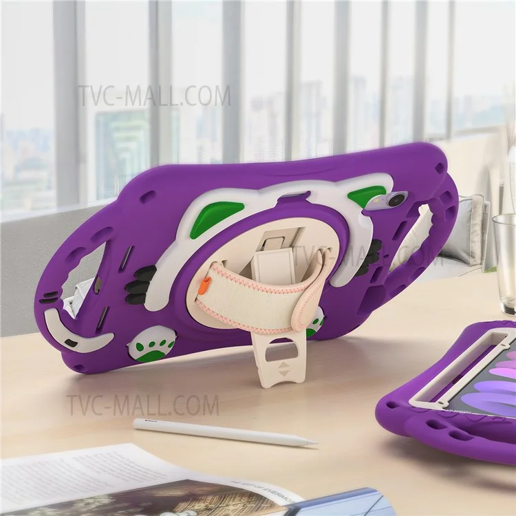 Hand Band Design Shockproof Silicone Hard PC Protective Case with Rotary Kickstand for iPad mini (2024) / mini (2021) - Purple / Green