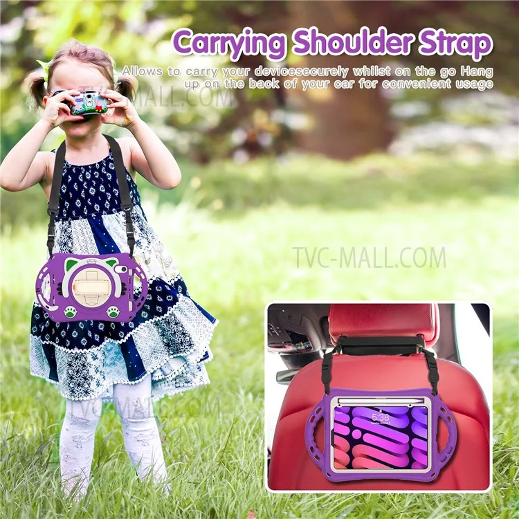 PC + Silicone Hybrid Cover Hand Band Design with Shoulder Strap and 360-Degree Rotary Kickstand Tablet Case for iPad mini (2021) - Purple