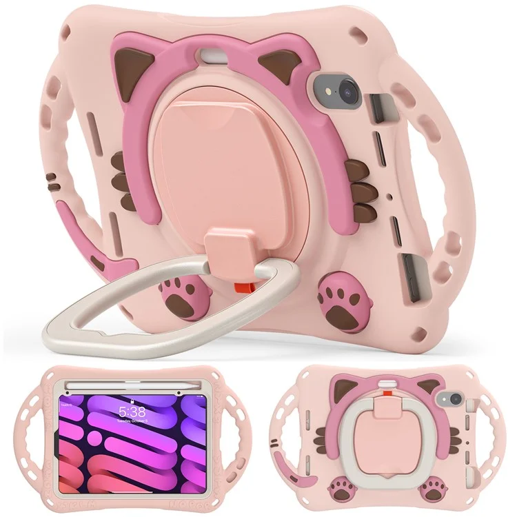 360-Degree Rotary Kickstand Hybrid Cover Anti-Drop and Anti-Impact Tablet Protective Case for iPad mini (2021) - Pink