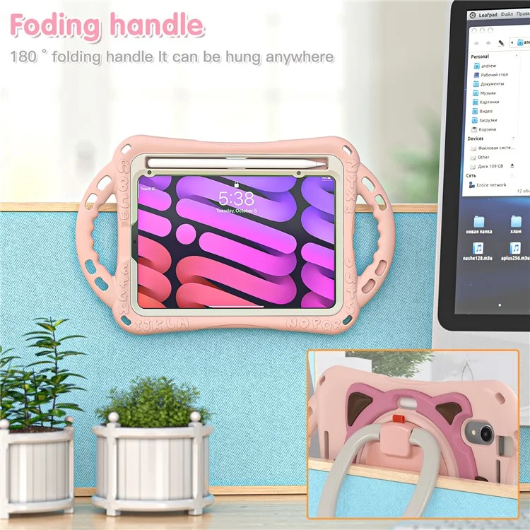 360-Degree Rotary Kickstand Hybrid Cover Anti-Drop and Anti-Impact Tablet Protective Case for iPad mini (2021) - Pink