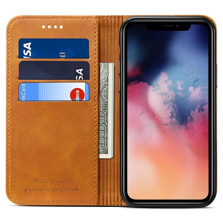 SUTENI Full Body Protection Textured Surface Magnetic Automatic Closing Wallet Leather Case with Stand for iPhone 11 Pro 5.8 inch - Khaki