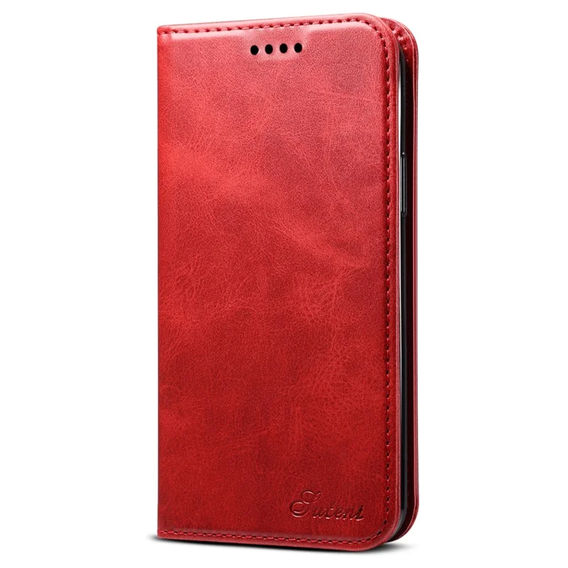 SUTENI Magnetic Automatic Closing Textured Surface Case Shockproof Folio Flip Leather Case with Stand and Wallet for iPhone 11 6.1 inch - Red