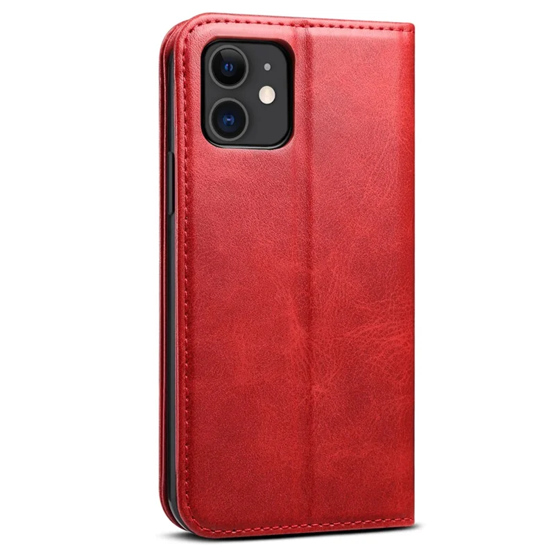 SUTENI Magnetic Automatic Closing Textured Surface Case Shockproof Folio Flip Leather Case with Stand and Wallet for iPhone 11 6.1 inch - Red