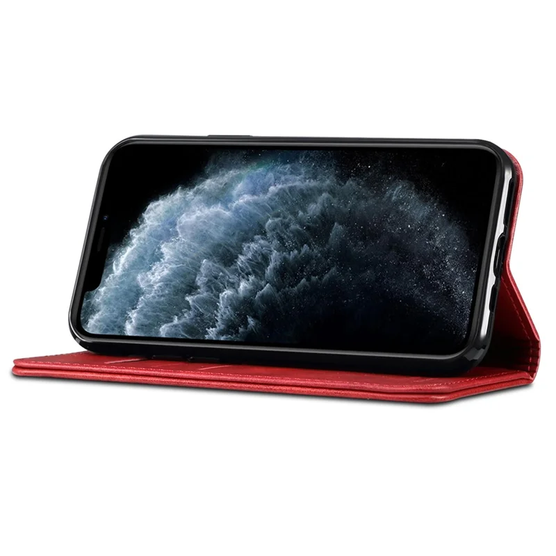 SUTENI Magnetic Automatic Closing Textured Surface Case Shockproof Folio Flip Leather Case with Stand and Wallet for iPhone 11 6.1 inch - Red