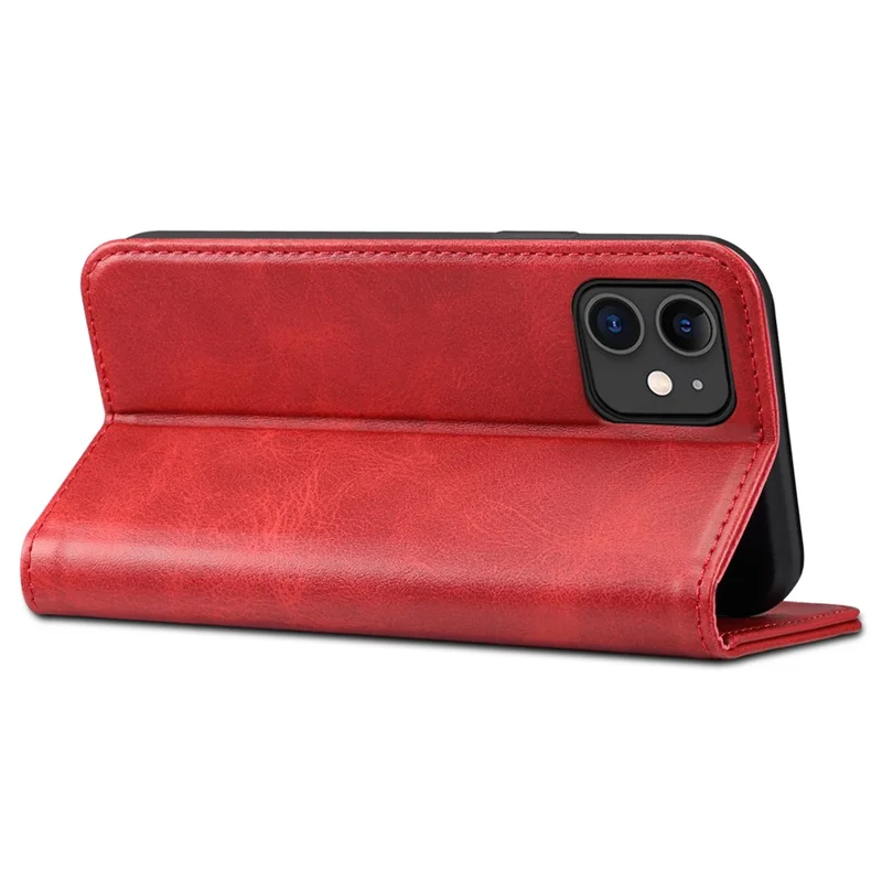 SUTENI Magnetic Automatic Closing Textured Surface Case Shockproof Folio Flip Leather Case with Stand and Wallet for iPhone 11 6.1 inch - Red