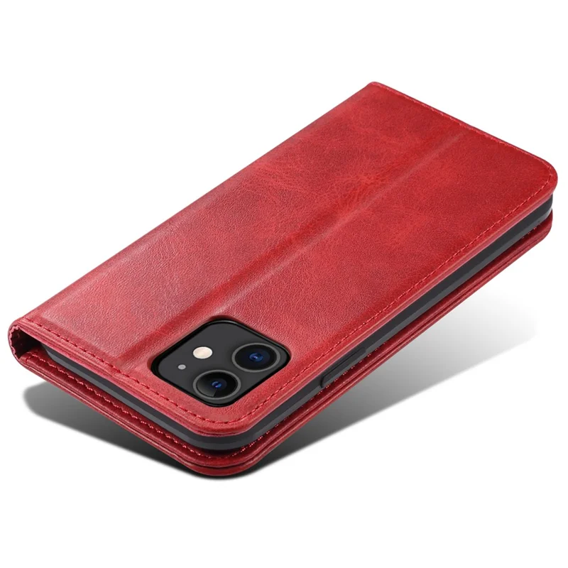 SUTENI Magnetic Automatic Closing Textured Surface Case Shockproof Folio Flip Leather Case with Stand and Wallet for iPhone 11 6.1 inch - Red