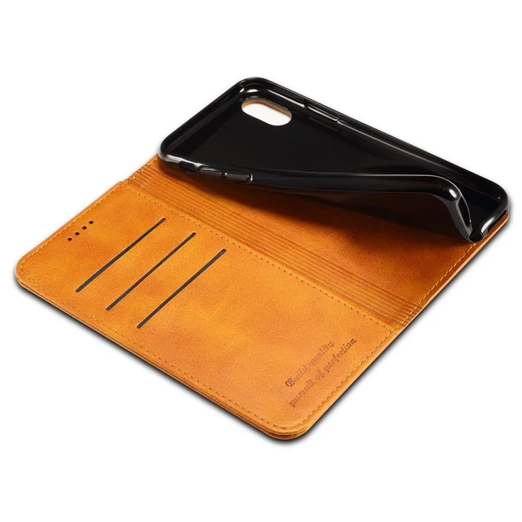 Suteni Folio Flip Textured Superfície Magnética Automática Fechando Carteira Couro Protetor De Couro Com Suporte Para Iphone X / Xs 5,8 Polegadas - Khaki.