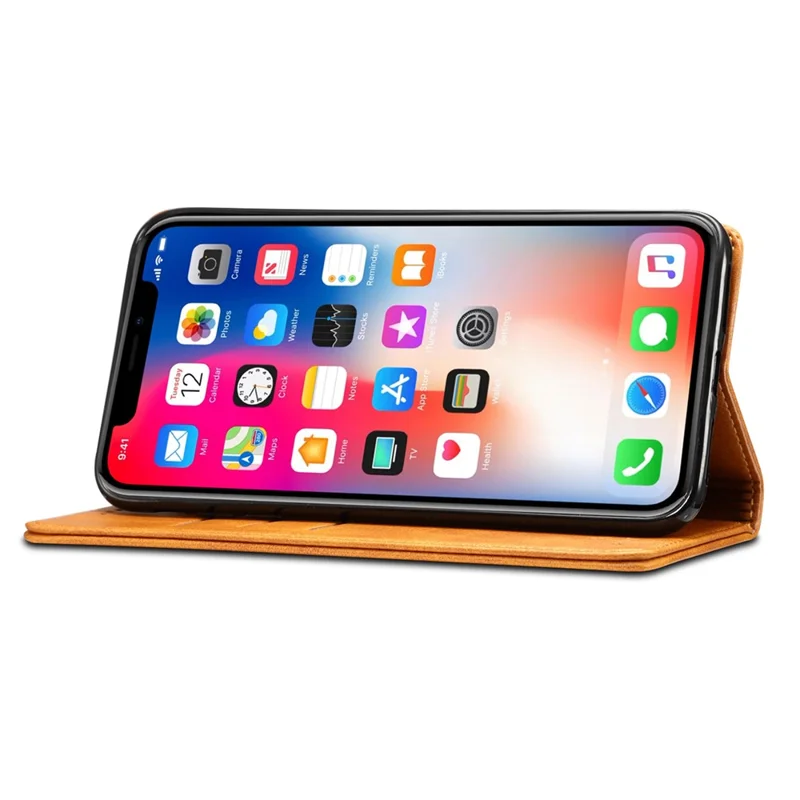 SUTENI Textured Surface Folio Flip Protective Case Wallet Magnetic Automatic Closing Leather Cover with Stand for iPhone XS Max 6.5 inch - Khaki