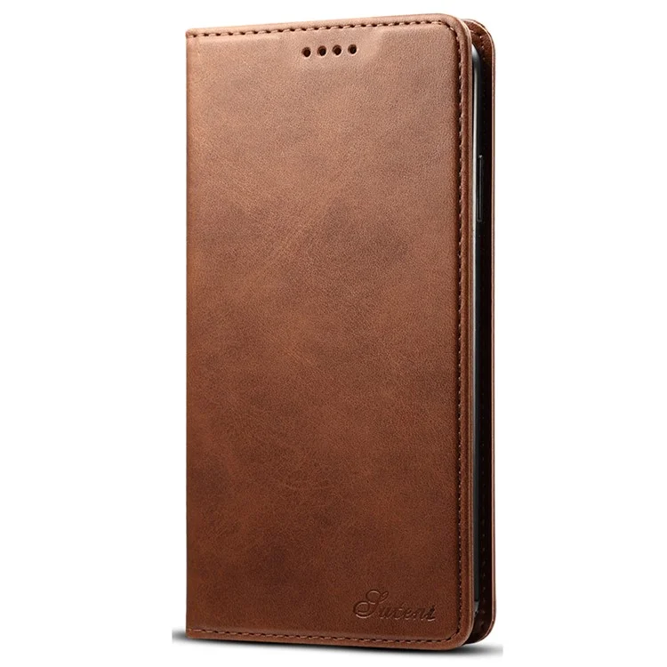 SUTENI Textured Surface Folio Flip Protective Case Wallet Magnetic Automatic Closing Leather Cover with Stand for iPhone XS Max 6.5 inch - Brown