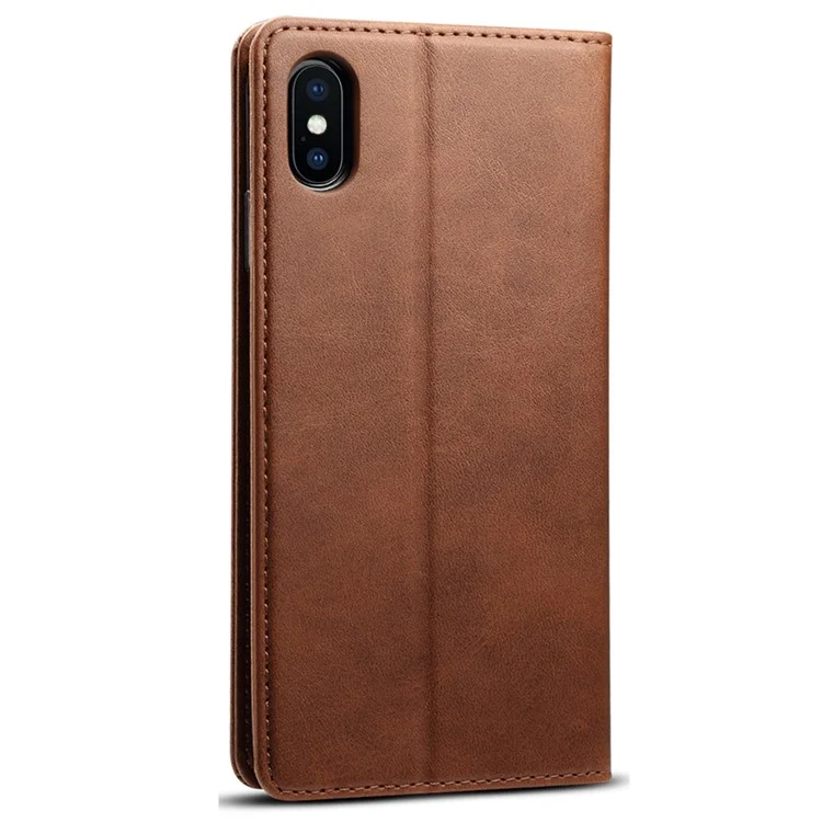 SUTENI Textured Surface Folio Flip Protective Case Wallet Magnetic Automatic Closing Leather Cover with Stand for iPhone XS Max 6.5 inch - Brown