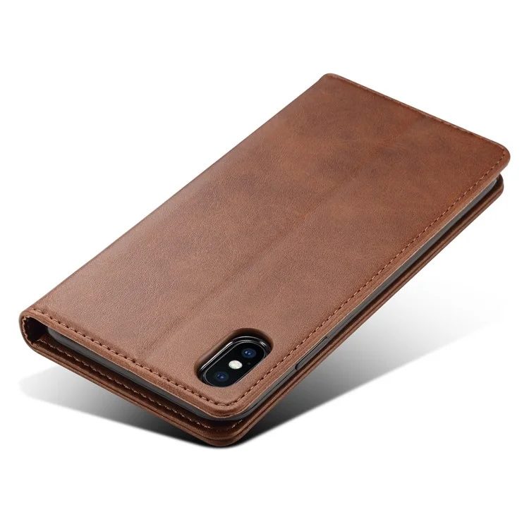 SUTENI Textured Surface Folio Flip Protective Case Wallet Magnetic Automatic Closing Leather Cover with Stand for iPhone XS Max 6.5 inch - Brown