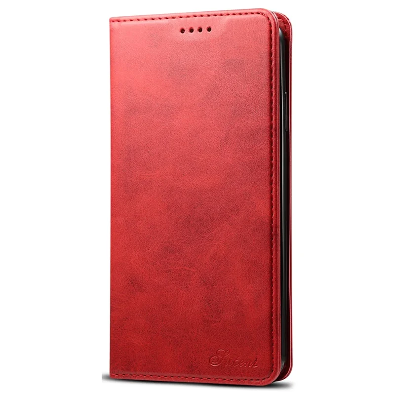 SUTENI Textured Surface Folio Flip Protective Case Wallet Magnetic Automatic Closing Leather Cover with Stand for iPhone XS Max 6.5 inch - Red