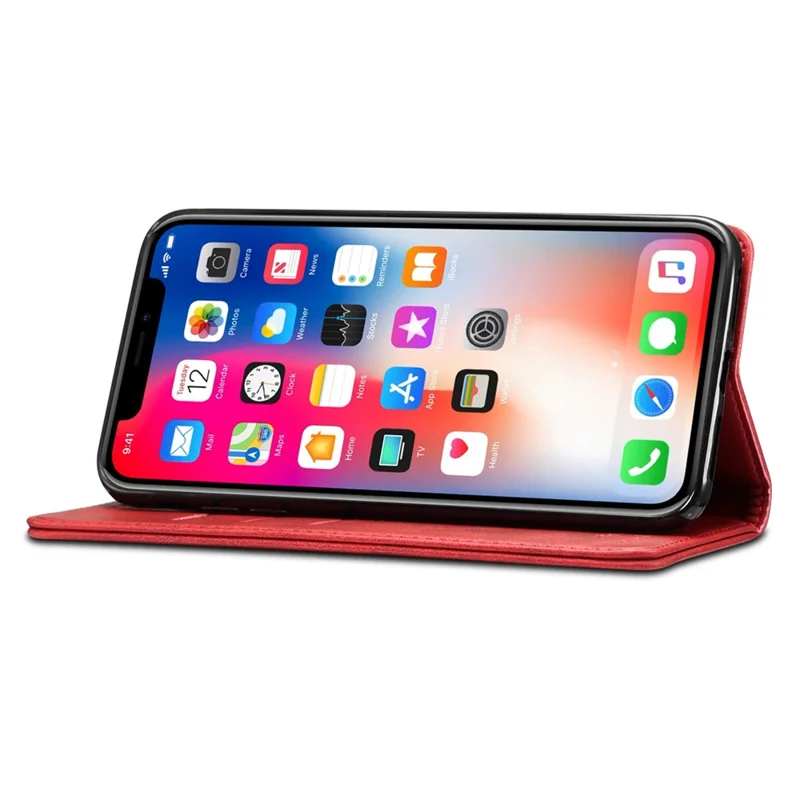 SUTENI Textured Surface Folio Flip Protective Case Wallet Magnetic Automatic Closing Leather Cover with Stand for iPhone XS Max 6.5 inch - Red