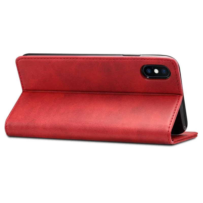 SUTENI Textured Surface Folio Flip Protective Case Wallet Magnetic Automatic Closing Leather Cover with Stand for iPhone XS Max 6.5 inch - Red
