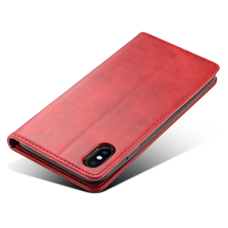 SUTENI Textured Surface Folio Flip Protective Case Wallet Magnetic Automatic Closing Leather Cover with Stand for iPhone XS Max 6.5 inch - Red