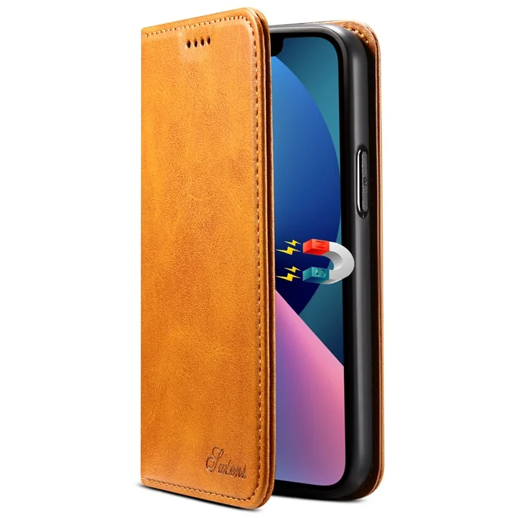 Suteni Wallet Stand Design Anti-scratch Magnetic Automatic Closing Leather Cover + TPU Case Interna Para Iphone 13 Pro Max 6.7 Pulgadas - Caqui