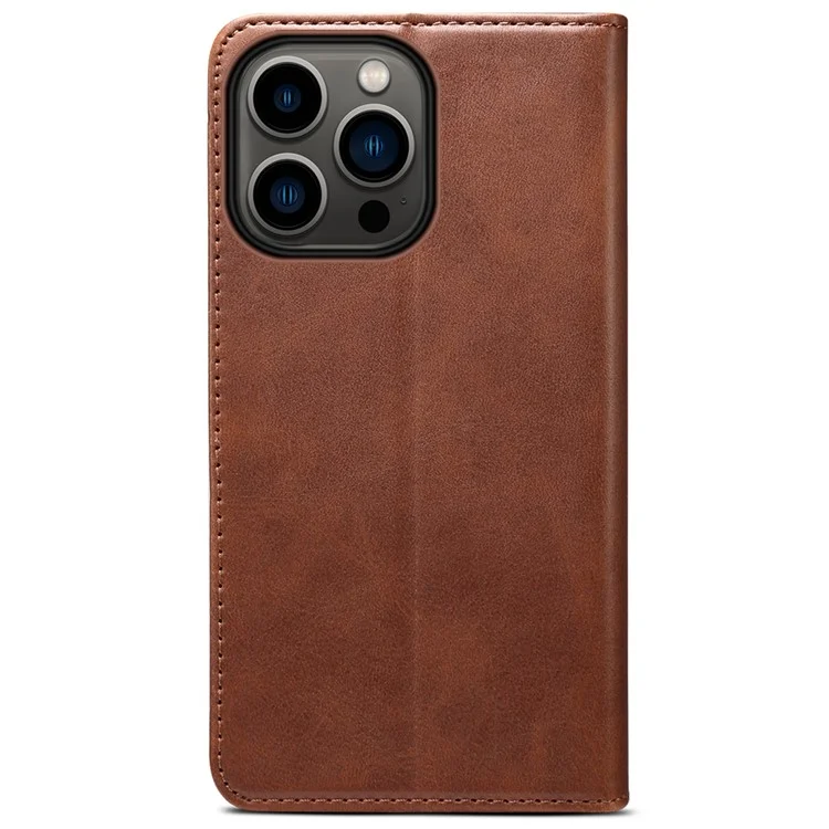SUTENI Portefeuille Stand Design Textured Magretic Automatic Closing Cover En Cuir + TPU Inner Case Pour IPhone 13 Pro 6.1 Pouces - Brun