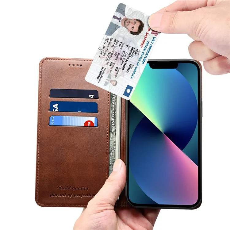SUTENI Portefeuille Stand Design Textured Magretic Automatic Closing Cover En Cuir + TPU Inner Case Pour IPhone 13 Pro 6.1 Pouces - Brun