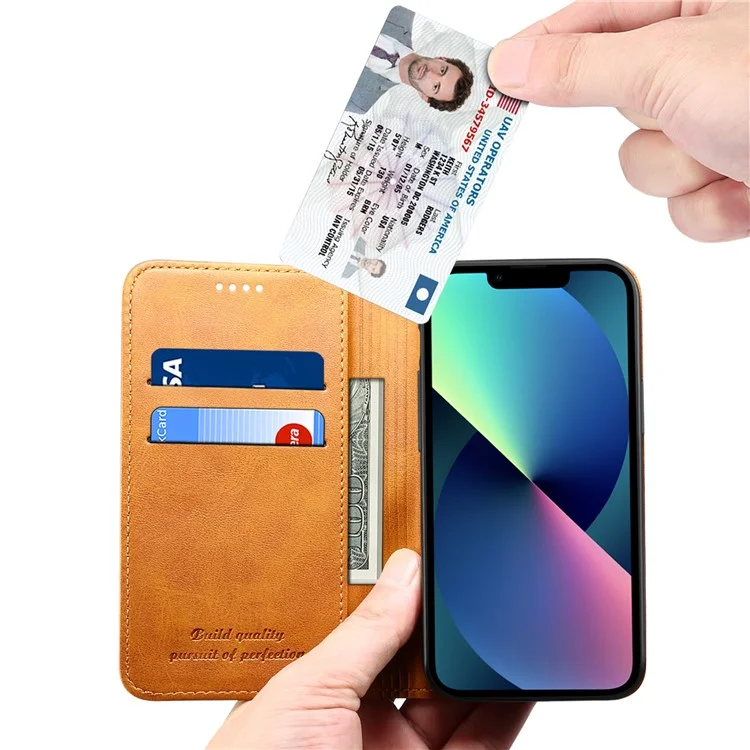 SUTENI Capa protetora em couro com design de suporte antirriscos e fechamento magnético automático + Capa interna de TPU para iPhone 13 mini 5.4 polegadas - Cáqui 