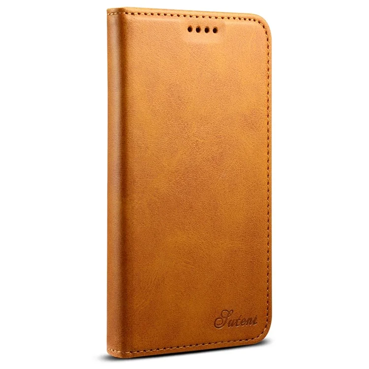 SUTENI Capa de Proteção Geral com Superfície Texturizada Fechamento Automático Magnético Capa de Couro com Suporte e Carteira para iPhone 12 mini 5.4 polegadas - Cáqui