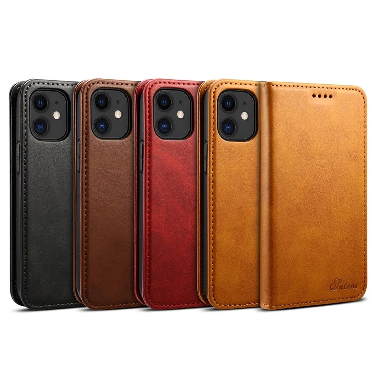 SUTENI Capa de Proteção Geral com Superfície Texturizada Fechamento Automático Magnético Capa de Couro com Suporte e Carteira para iPhone 12 mini 5.4 polegadas - Cáqui