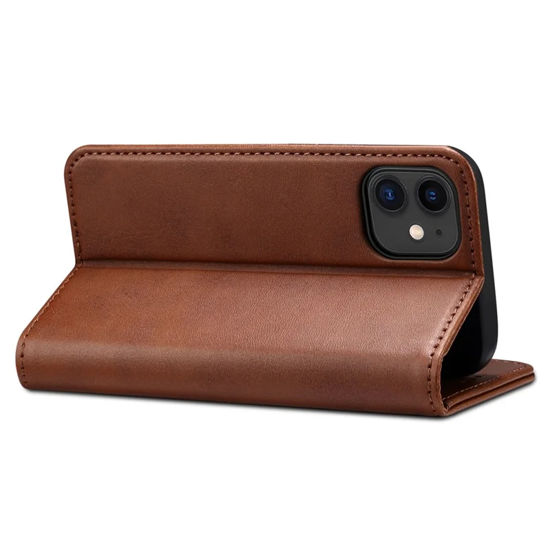 SUTENI Textured Surface All-round Protection Case Magnetic Automatic Closing Leather Case with Stand and Wallet for iPhone 12 mini 5.4 inch - Brown