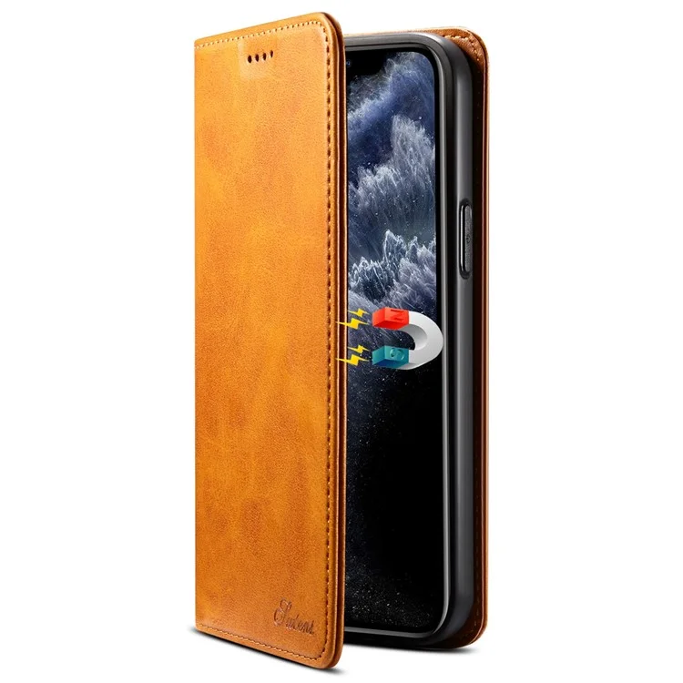 SUTENI Textured Surface Magnetic Automatic Closing Wallet Stand Design Leather Case per iPhone 12/12 Pro 6.1 pollici - Kaki