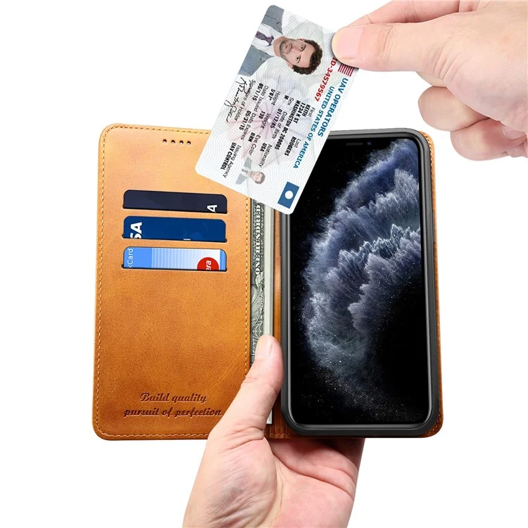 SUTENI Textured Surface Magnetic Automatic Closing Wallet Stand Design Leather Case per iPhone 12/12 Pro 6.1 pollici - Kaki