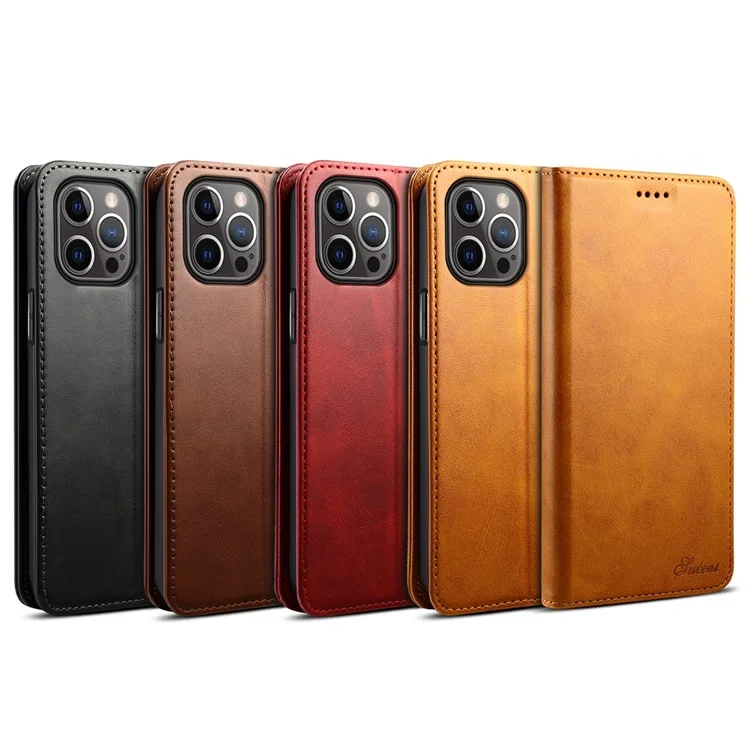SUTENI Textured Surface Magnetic Automatic Closing Wallet Stand Design Leather Case per iPhone 12/12 Pro 6.1 pollici - Kaki