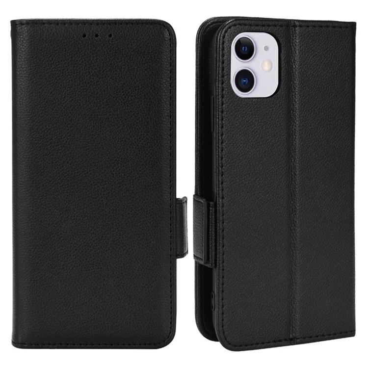 Pour iPhone 11 6.1 pouces Coque de smartphone magnétique à texture de litchi anti-traces de doigts en cuir PU avec support Portefeuille Étui pour téléphone portable - Noir