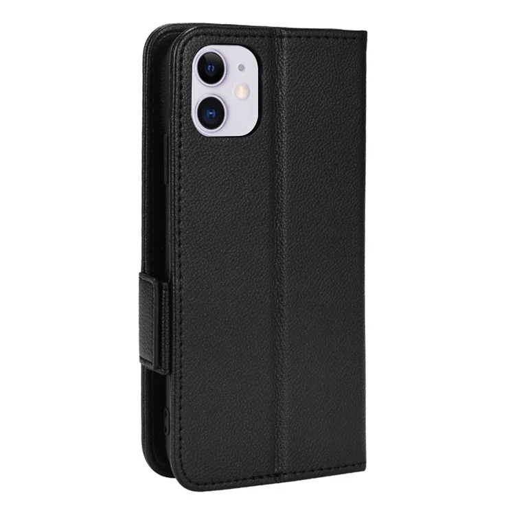 Pour iPhone 11 6.1 pouces Coque de smartphone magnétique à texture de litchi anti-traces de doigts en cuir PU avec support Portefeuille Étui pour téléphone portable - Noir
