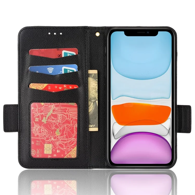 Pour iPhone 11 6.1 pouces Coque de smartphone magnétique à texture de litchi anti-traces de doigts en cuir PU avec support Portefeuille Étui pour téléphone portable - Noir