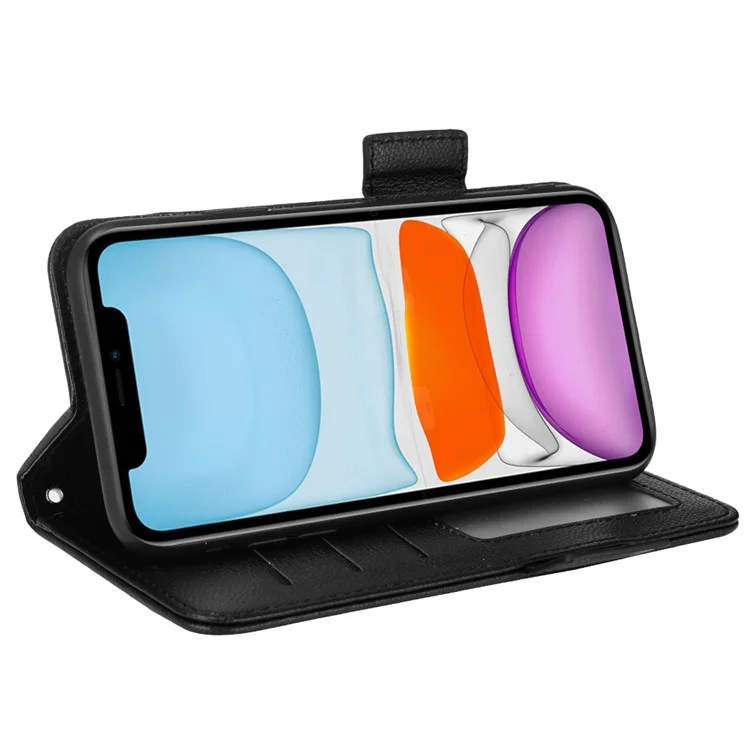 Pour iPhone 11 6.1 pouces Coque de smartphone magnétique à texture de litchi anti-traces de doigts en cuir PU avec support Portefeuille Étui pour téléphone portable - Noir