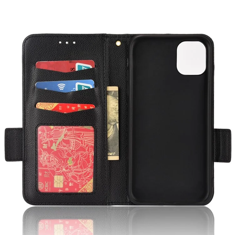 Pour iPhone 11 6.1 pouces Coque de smartphone magnétique à texture de litchi anti-traces de doigts en cuir PU avec support Portefeuille Étui pour téléphone portable - Noir