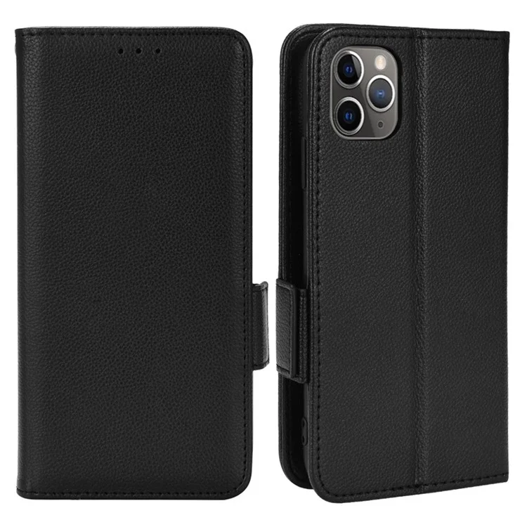 Wallet Design Magnetic Clasp Litchi Texture Inner TPU+PU Leather Stand Case Mobile Phone Cover for iPhone 11 Pro 5.8 inch - Black