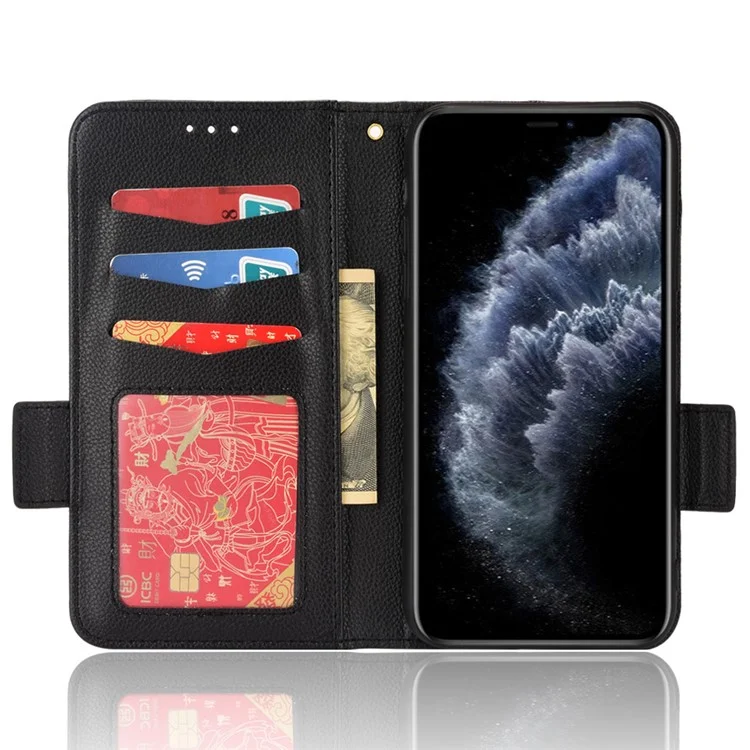 Wallet Design Magnetic Clasp Litchi Texture Inner TPU+PU Leather Stand Case Mobile Phone Cover for iPhone 11 Pro 5.8 inch - Black