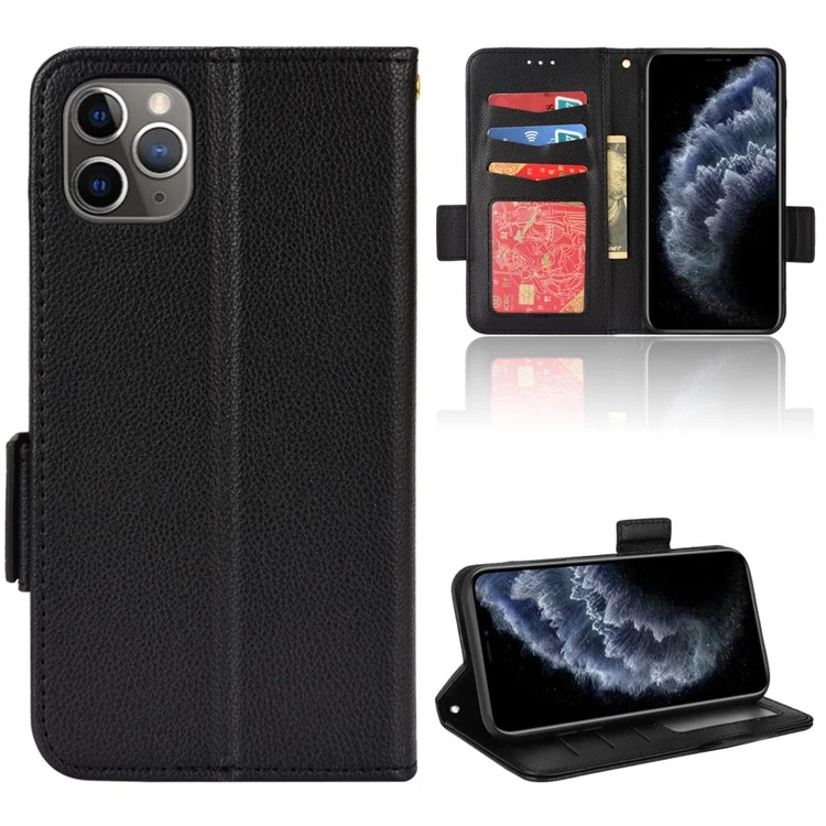 Wallet Design Magnetic Clasp Litchi Texture Inner TPU+PU Leather Stand Case Mobile Phone Cover for iPhone 11 Pro 5.8 inch - Black