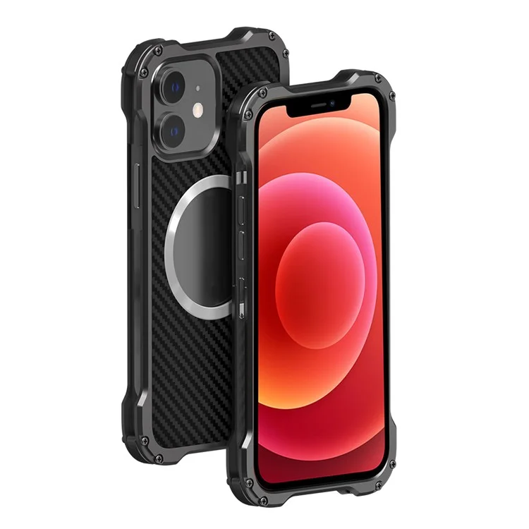 R-JUST RJ-51 Drop-Resistant Back Hollow Heat Dissipation Carbon Fiber PC + Aluminum Alloy Phone Case per iPhone 12 6.1 pollici