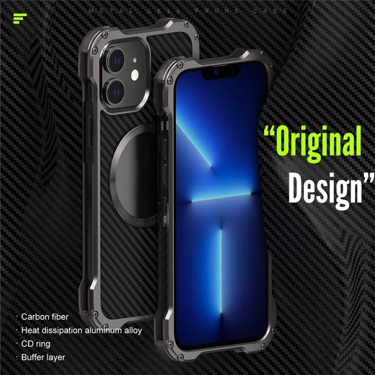 R-JUST RJ-51 Drop-Resistant Back Hollow Heat Dissipation Carbon Fiber PC + Aluminum Alloy Phone Case for iPhone 12 6.1 inch