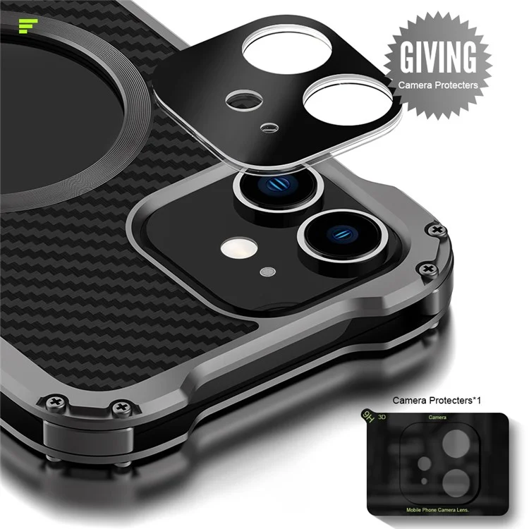 R-JUST RJ-51 Drop-Resistant Back Hollow Heat Dissipation Carbon Fiber PC + Aluminum Alloy Phone Case per iPhone 12 6.1 pollici
