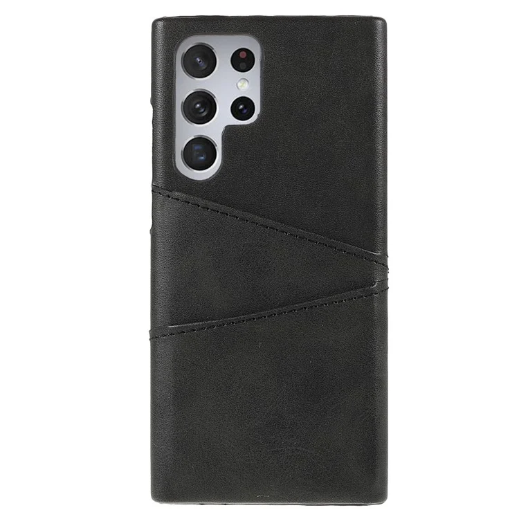 Leichtes staubdichtes mobiles Telefon-Cover aus PU-Leder + PC-Rückseite mit 2 Kartenfächern für Samsung Galaxy S22 Ultra 5G - Schwarz