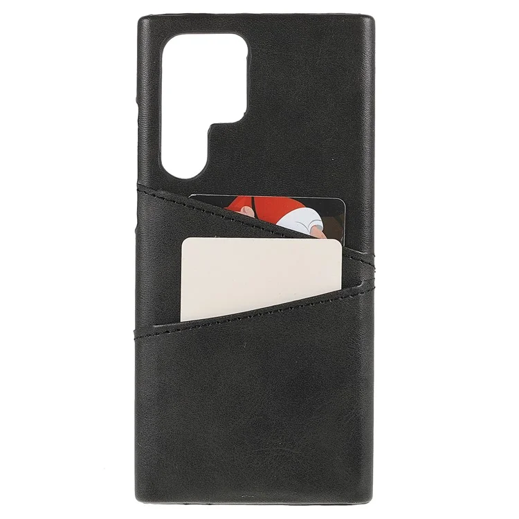 Leichtes staubdichtes mobiles Telefon-Cover aus PU-Leder + PC-Rückseite mit 2 Kartenfächern für Samsung Galaxy S22 Ultra 5G - Schwarz