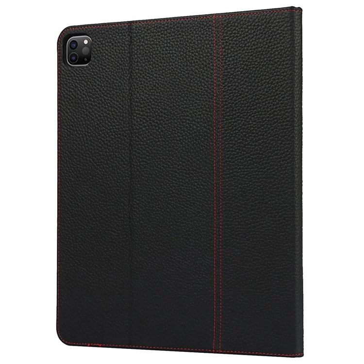 Litchi Texture Genuine Pelle Stand Design Ben Protetto Wake / Sleep Function Tablet Case Per Apple IPad Pro 12.9-pollici (2021) - Nero