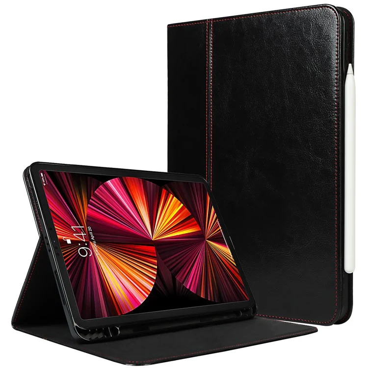 Crazy Horse Texture Wake / Sleep Function Función De Tableta Anti-otoño De Cuero Genuino Con Soporte Para Apple IPad Pro 11-Inch (2021) - Negro